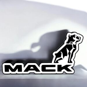 MACK logo LED en 3D blanc et noir, créant une ombre artistique sur fond blanc pour une décoration lumineuse moderne.