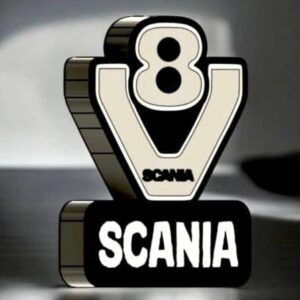 Logo 3D lumineux de la marque Scania, création originale en impression 3D, version LED décorative, parfaite pour les passionnés de véhicules et de modélisme.