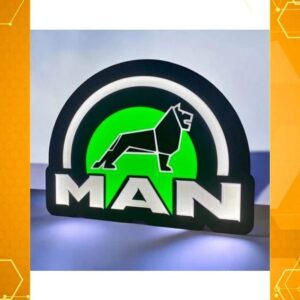 LED lumineux personnalisé en forme de logo MAN, éclairage moderne pour décoration intérieure ou extérieure, créée par Infinity 3D Print.