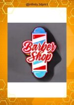 Neon en forme de coupe de rasage avec écrit "Barber Shop" en lettres cursives rouges, illuminé en LED pour décoration intérieure ou vitrine.