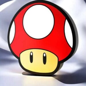 Lampe LED 3D en forme de champignon Super Mario, création lumineuse originale pour décoration d'intérieur ou gaming.