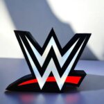 LED logo WWE en 3D avec éclairage lumineux, création artistique personnalisée, design moderne et esthétique pour décoration intérieure ou cadeau original.