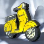 Véritable décoration lumineuse en 3D représentant une moto vintage jaune, fabriquée en impression 3D avec éclairage LED intégré, idéale pour une ambiance chaleureuse et contemporaine.