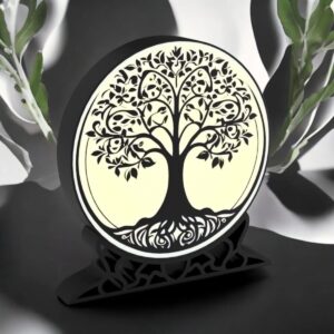 Arbres en 3D lumineux avec éclairage LED, design moderne et artistique, création unique en impression 3D pour décoration intérieure chaleureuse et design élégant.