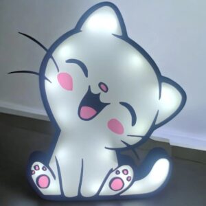 Lampe LED 3D en forme de chat mignon avec éclairage doux, créative et originale, parfaite pour décorer une chambre d’enfant ou pour une ambiance chaleureuse.