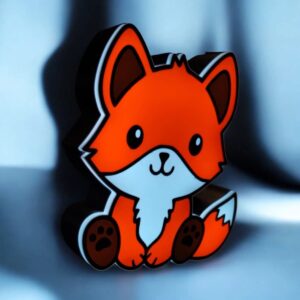 Lampe LED 3D en forme de renard cartoon, création lumineuse originale et colorée pour décoration d'intérieur, équipée de lumières douces et modernes.