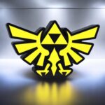 Hylien Triforce Zelda en 3D lumineux, lampe LED design Zelda avec motif de Triforce et aile de Hylien, décoration geek, idéal pour fans de jeux vidéo et décoration intérieure moderne.