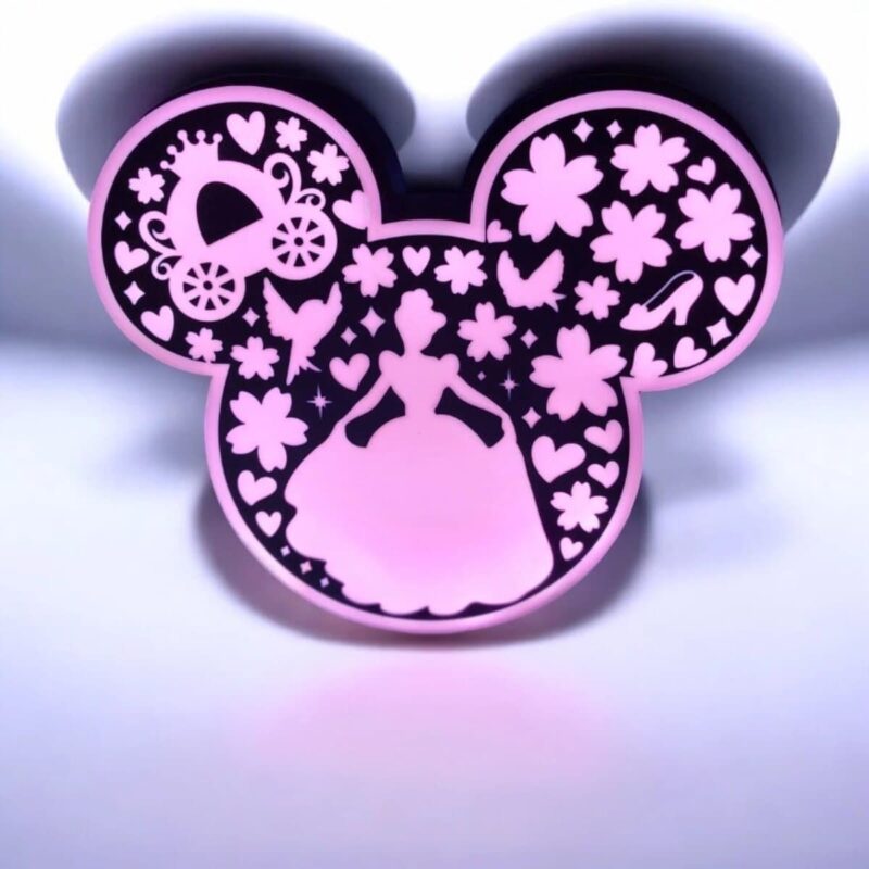 Lampe LED 3D Minnie Mouse avec silhouette de princesse, fleurs et cœurs, éclairage rose uv, décoration lumineuse originale pour chambre d'enfant.