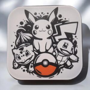 Panneau lumineux 3D avec Pikachu, Bulbasaur, Squirtle et une Poké Ball, design artistique en noir et blanc, décoration LED pour fans de Pokémon, produit créatif pour illumination intérieure.