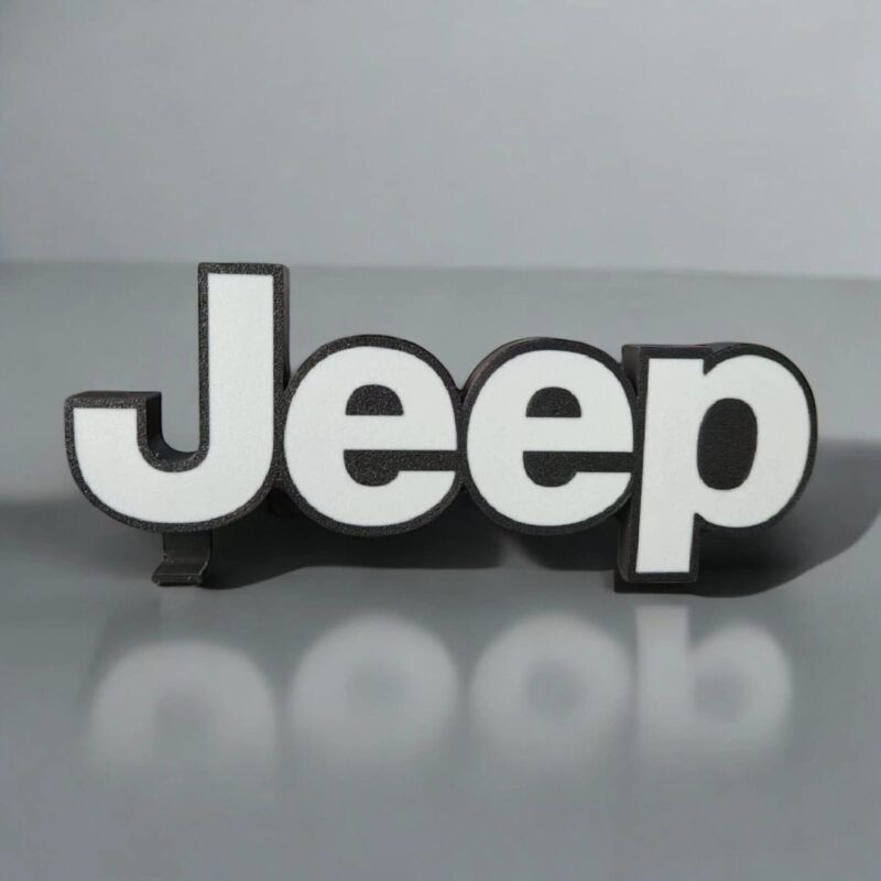 Jeep texte lumineux 3D avec rétroéclairage LED, création personnalisée en impression 3D, décoration moderne, idéale pour intérieur ou bureau, disponible chez Infinity 3D Print.
