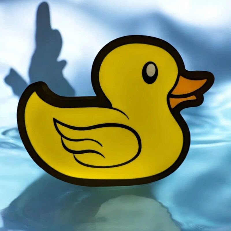 Diffuseur lumineux en forme de canard jaune 3D avec LED, créé par Infinity 3D Print, idéal pour la décoration et l’éclairage d’ambiance original, artisanat personnalisé en impression 3D.