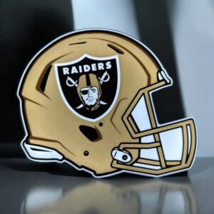 Raiders NFL logo en décoration lumineuse 3D avec LED, création unique imprimée en 3D, idéale pour les fans de football américain, design détaillé et moderne, éclairage LED ambiance sportive.