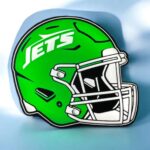 JetS NFL logo en 3D imprimé avec technologie d'impression 3D, représentant un casque de football américain vert et blanc avec le logo Jets. Idéal pour décoration ou collection fan.