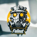 Logo de masque à gaz Fallout en impression 3D, réalisé par Infinity 3D Print, avec éclairage LED, design détaillé, parfait comme décoration lumineuse ou objet geek.