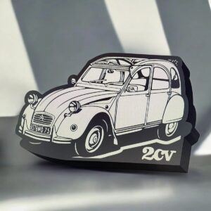 Voiture Citroën 2CV en LED 3D, lampes lumineuse décorative en impression 3D avec design détaillé et moderne. Parfait pour la décoration intérieure ou comme cadeau original.