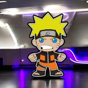 Joueur de manga Naruto en figurine 3D avec lumière LED, création lumineuse unique pour décoration et collection.