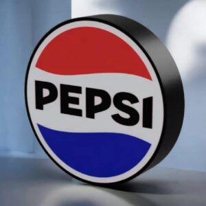 Pepsi logo 3D lamp LED, création lumineuse 3D d'une lampe Pepsi pour décoration moderne, design unique imprimé en 3D, parfait pour les amateurs de pop culture et de décoration intérieure originale.