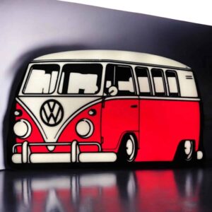 Volkswagen combi van lampe LED décorative en 3D, création lumineuse design personnalisée, idéale pour ambiance cosy et décoration intérieure.