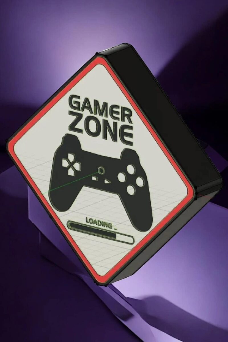 Gamer zone lampe LED 3D, design ludique et lumineuse pour espace gaming, impression 3D personnalisée, création lumineuse moderne.