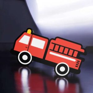 Lampe LED en forme de camion de pompier 3D lumineuse pour décoration intérieure, conçue avec impression 3D, idéale pour une ambiance chaleureuse et originale dans une pièce, avec éclairage moderne et artistique.