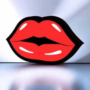 Lampe LED en forme de lèvres rouges avec contour noir, création lumineuse 3D moderne et esthétique, idéale pour décoration intérieure et ambiance cosy.