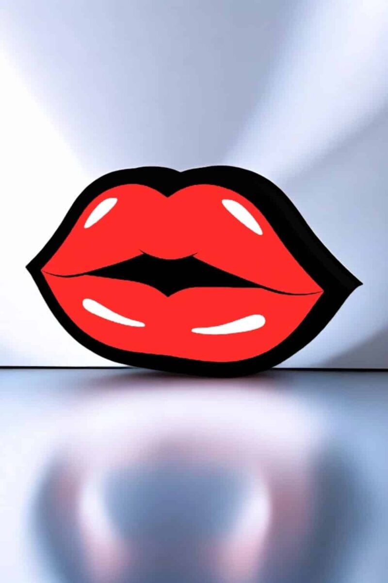 Lampe LED en forme de lèvres rouges avec contour noir, création lumineuse 3D moderne et esthétique, idéale pour décoration intérieure et ambiance cosy.