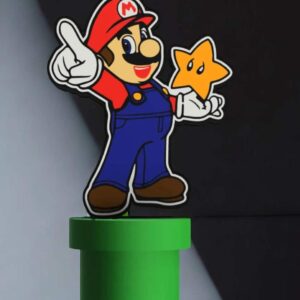 Super héros Mario en LED lumineux avec étoile, lampe décorative 3D pour fans de jeux vidéo et décoration intérieure créative.