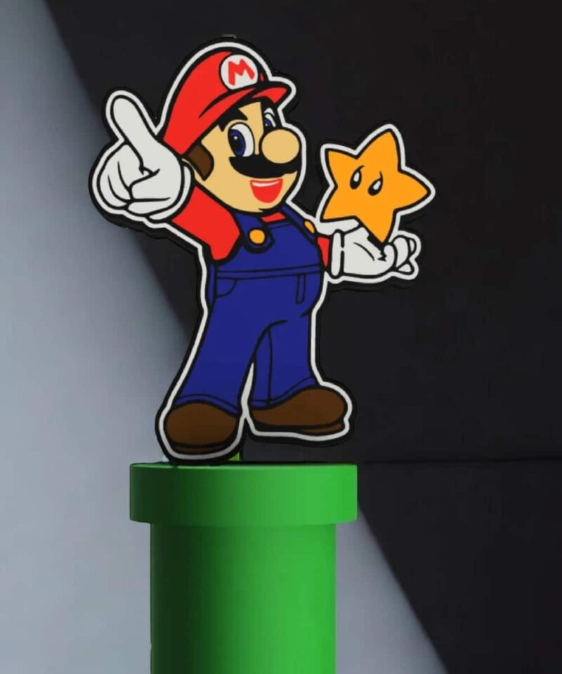 Super héros Mario en LED lumineux avec étoile, lampe décorative 3D pour fans de jeux vidéo et décoration intérieure créative.