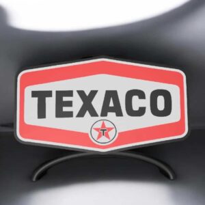 Texaco logo sticker luminescent en impression 3D sur une surface, création lumineuse LED unique, décoration automobile colorée, accessoire personnalisé pour voiture ou décoration intérieure.
