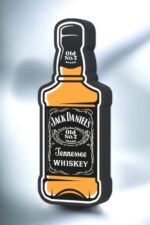 Étiquette de bouteille de whisky Jack Daniel's en panneau lumineux en 3D avec éclairage LED.