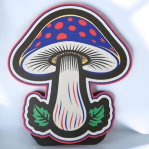 Panneau décoratif en forme de champignon 3D avec couleurs vives, créé par Infinity 3D Print, parfait pour une décoration lumineuse et originale, éclairage LED intégré.