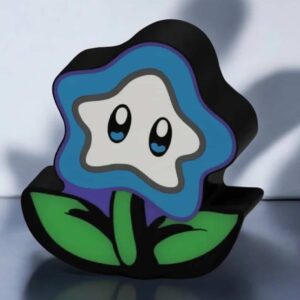 Mignonne ampoule LED en forme de violette avec visage de personnage de jeu vidéo.
