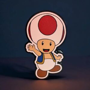 Lampe LED Toad Mario 3D, décoration lumineuse pour chambre d'enfant, création artisanale en impression 3D, lampe colorée et originale, idéal pour geek et amateurs de jeux vidéo.