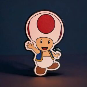 Lampe LED Toad Mario 3D, décoration lumineuse pour chambre d'enfant, création artisanale en impression 3D, lampe colorée et originale, idéal pour geek et amateurs de jeux vidéo.