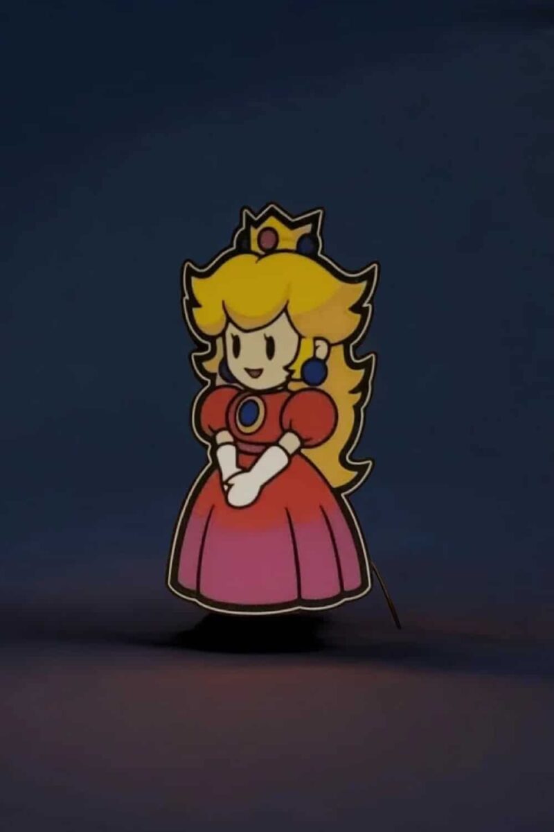 Lampe LED représentant une Super Princess Peach en 3D avec éclairage lumineux coloré, crée par Infinity 3D Print, idéale pour décoration et ambiance lumineuse.