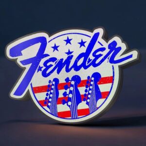 Lampe LED 3D Fendler avec logo américain, design lumineux et coloré, créée par Infinity 3D Print pour ambiance patriotique.