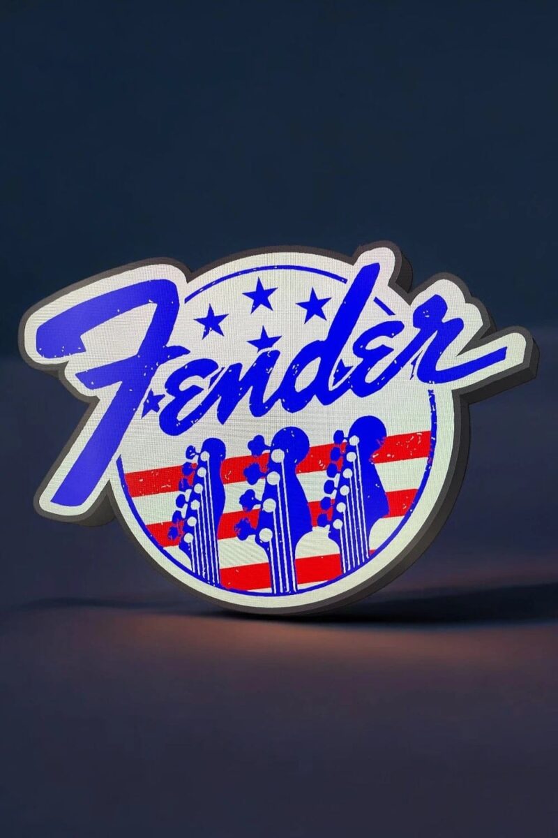 Lampe LED 3D Fendler avec logo américain, design lumineux et coloré, créée par Infinity 3D Print pour ambiance patriotique.