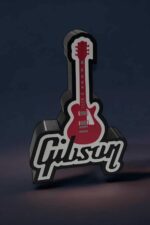 Gourde en forme de logo Gibson en 3D lumineuse avec éclairage LED, design créatif et moderne, idéale pour décoration et collection rock ou musicale, fabriquée par Infinity 3D Print.