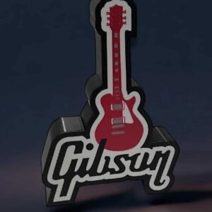 Gourde en forme de logo Gibson en 3D lumineuse avec éclairage LED, design créatif et moderne, idéale pour décoration et collection rock ou musicale, fabriquée par Infinity 3D Print.