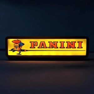 Panini lumineux LED avec logo et personnage cartoon, éclairage d’ambiance, décoration personnalisé, création 3D, objet lumineux pour intérieur.