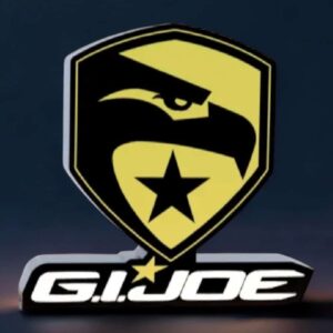 Jolie création lumineuse 3D G.I. Joe avec logo en LED jaune et noir, idéale pour décoration ou collection, illustrant l’univers des personnages et des véhicules de la série G.I. Joe.