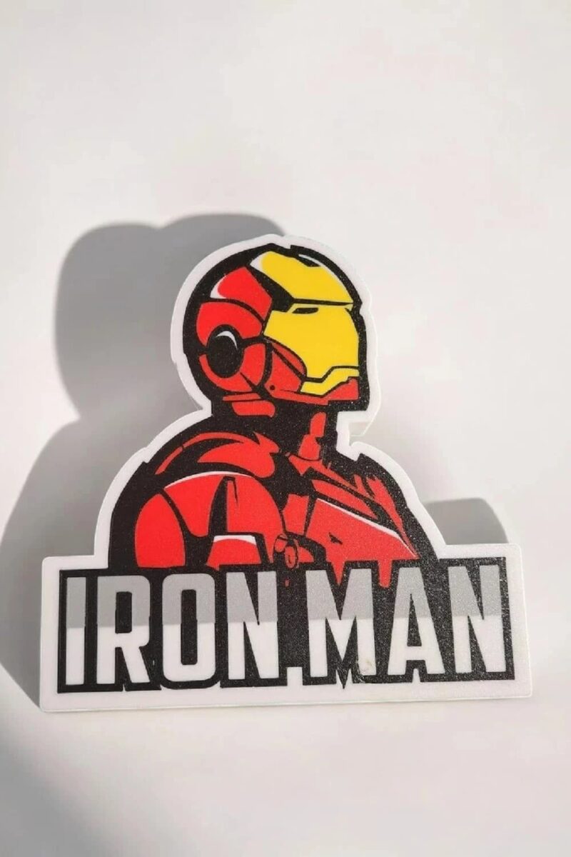 LED sticker Iron Man 3D printed design, vibrant red and yellow colors, perfect for fans of Stark's armored hero.