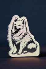 Lampe LED en acrylique représentant un chien husky, éclairée, création lumineuse 3D pour décoration intérieure.