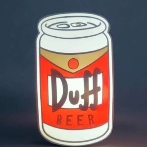 Lampe LED en forme de canette de bière avec logo DUFF, création lumineuse 3D pour décoration originale et fun. Parfaite pour un éclairage original et personnalisé.