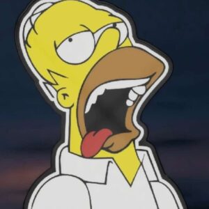 Sticker de Bart Simpson en style cartoon avec une expression de chaos ou de folie, fond sombre.