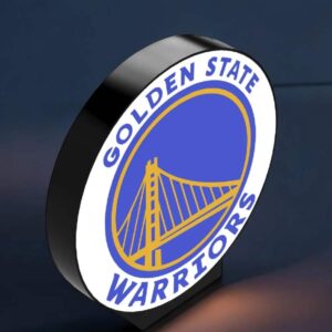 3. Logo lumineux en 3D de Golden State Warriors avec design éclairé LED, idéal pour décoration murale ou personnalisation d'objet, fabrication unique en impression 3D.