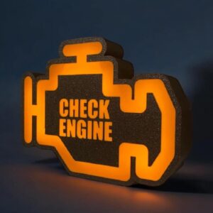 Led en forme de moteur avec inscription "Check Engine" illuminée, création lumineuse 3D, lampe LED décorative, design customisé, idée cadeau originale pour les passionnés d'automobile, décoration moderne.