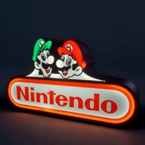 Mario et Luigi en néon lumineux avec logo Nintendo, décoration LED rétro éclairée, idéale pour gamers et fans de jeux vidéo, création lumineuse unique en 3D.
