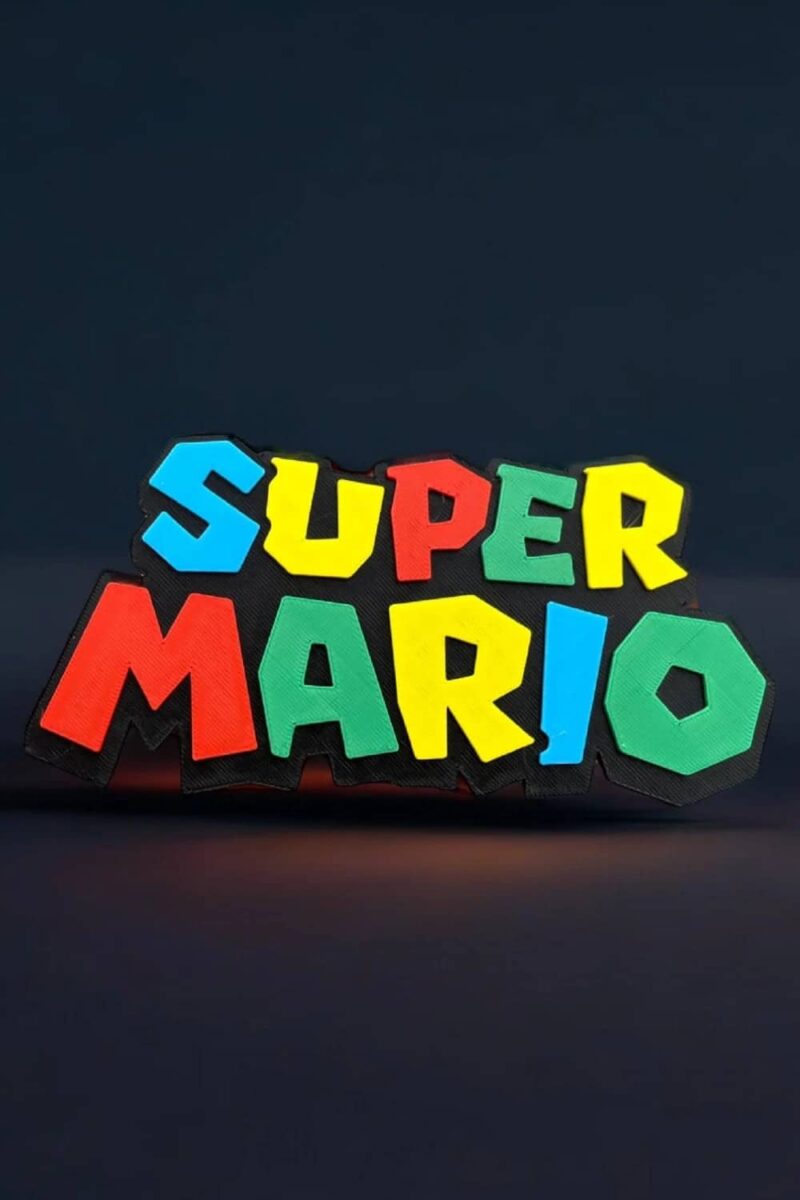 Super Mario coloré en 3D, lampe LED lumineuse, création unique, décoration gaming, personnage emblématique, design original, objet lumineux pour gamers et fans de Nintendo, idée cadeau.