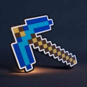 Pixel art pioche en LED, création lumineuse 3D, décoration enfant, déco gaming rétro, lampe LED personnalisée, design original pour chambre ou bureau.